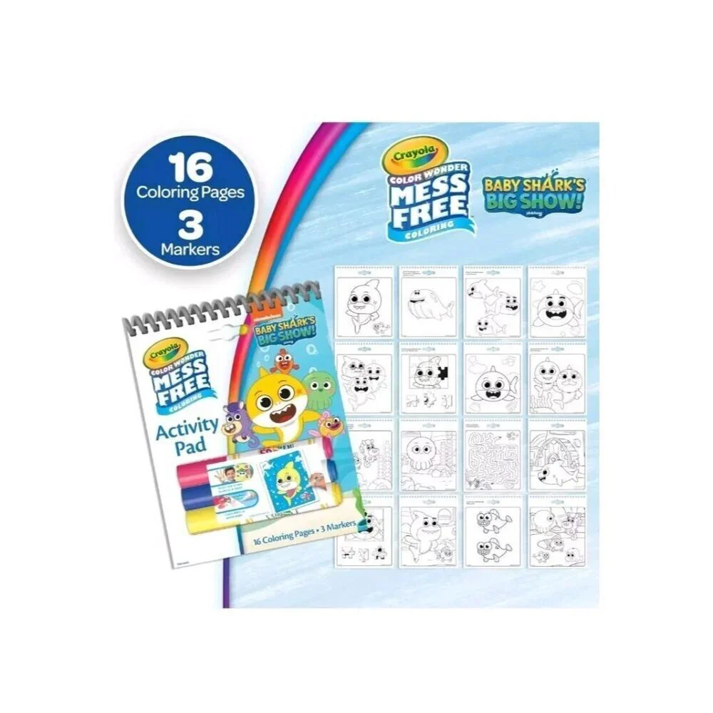 Crayola Baby Shark Color Wonder Mess Free Coloring Activity Pad Markers Travel